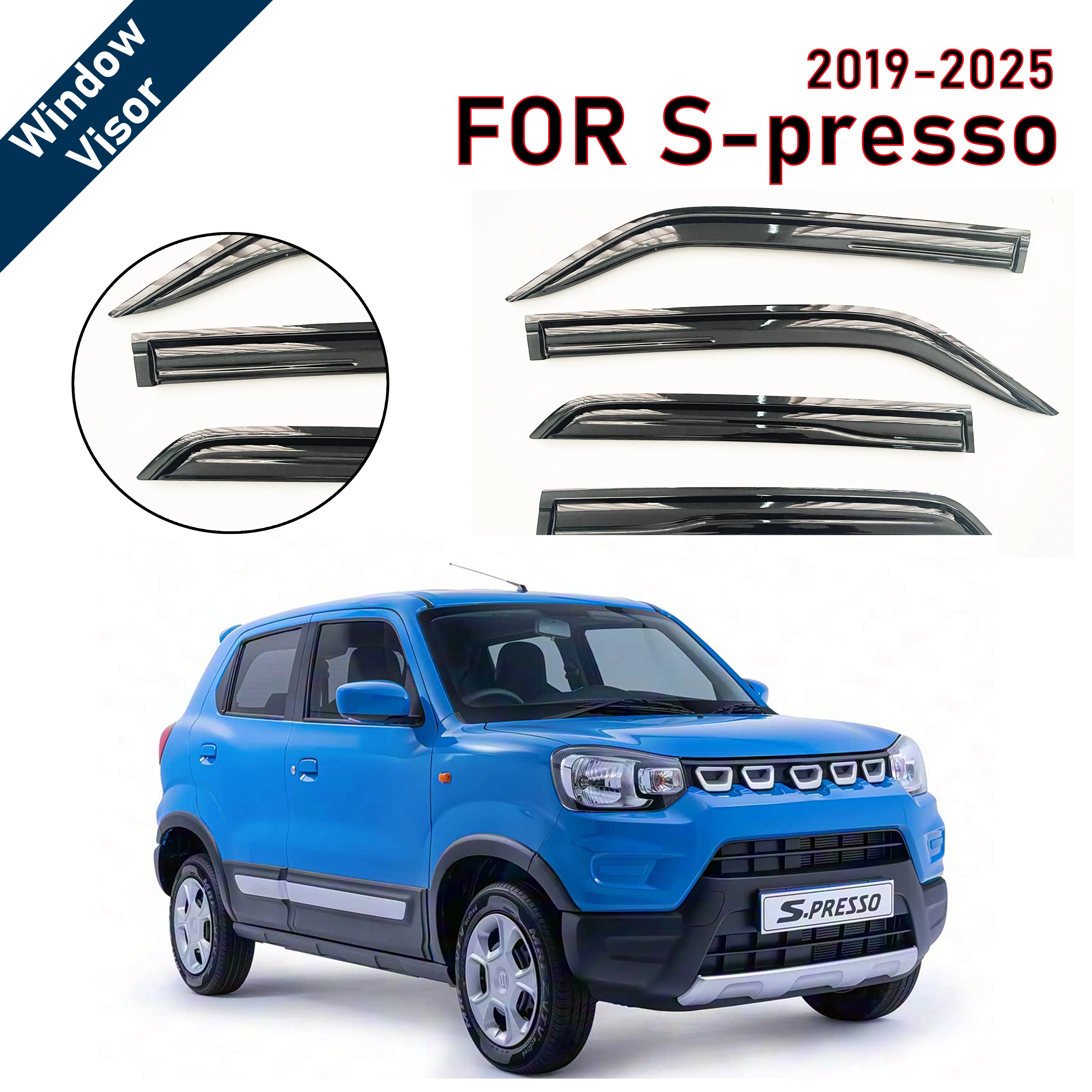 

Window Visor for Suzuki S-Presso 2019-2025 | 4pcs Rain Guard Wind Deflector | Car Weather Shield Accessory