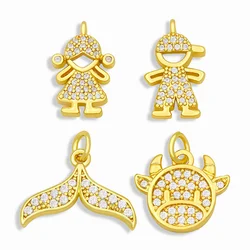 OCESRIO Brass CZ Boy and Girl Bracelet Charms for Jewelry Making Gold Plated Cute Charms for Bracelet Earrings Making chma035