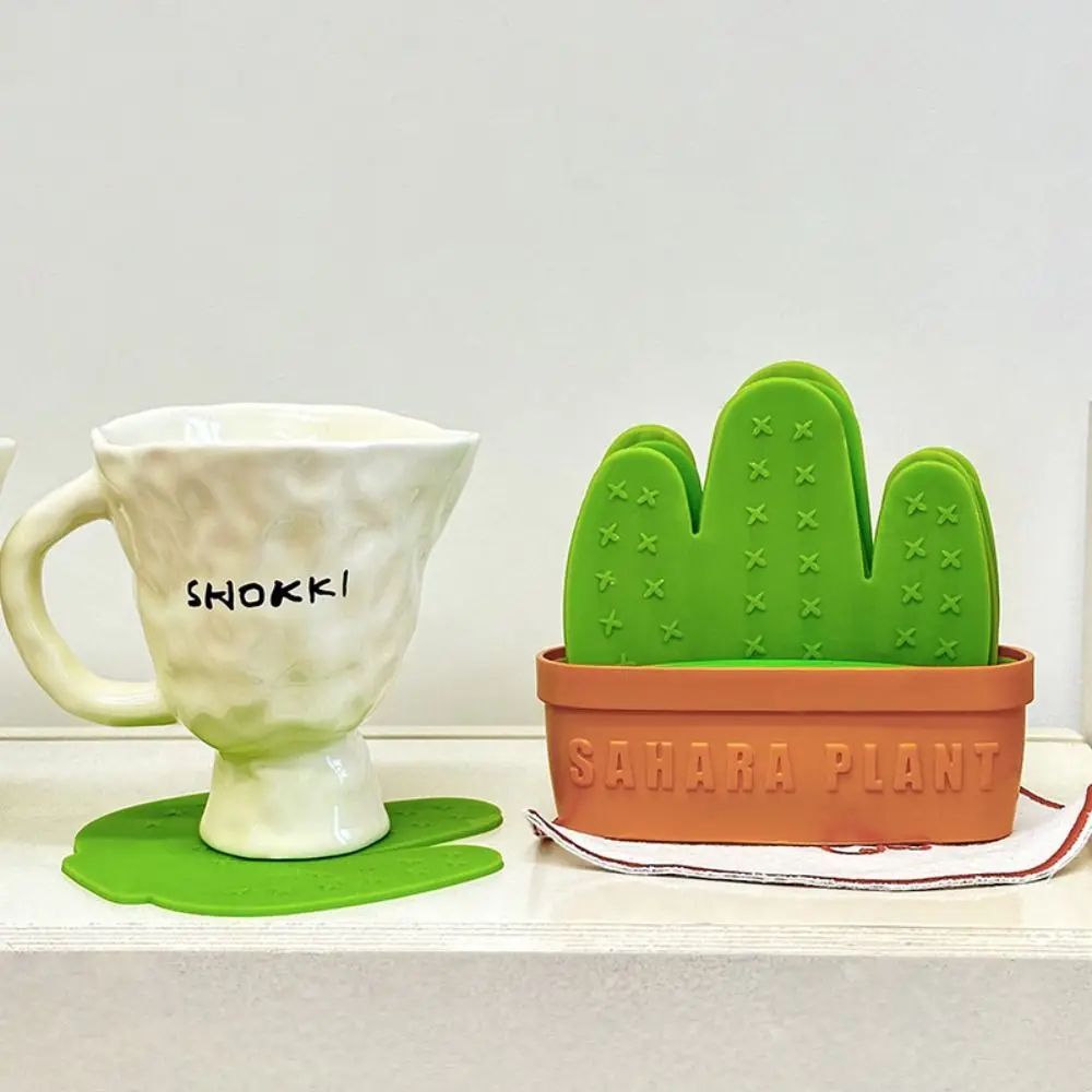 

Anti Scald Cactus Coasters Set Anti-fouling Creative Cactus Cup Mat DIY Green Decorative Placemats Kitchen Accessory