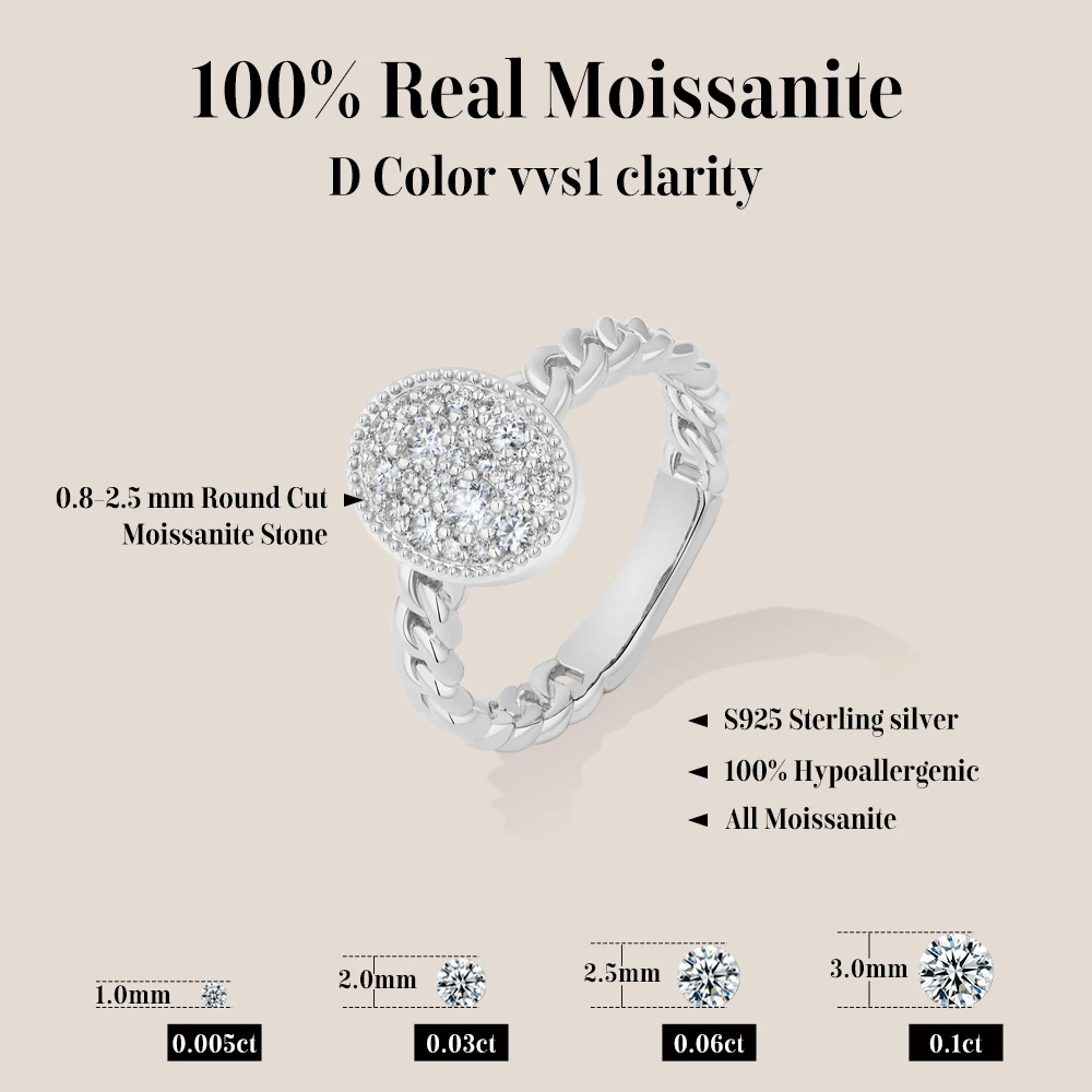 MINTYBOX Full Round Cut Moissanite Rings Cuban S925 Sterling Silver Luxury Wedding Party Jewelry Anniversary Gifts for Women Men