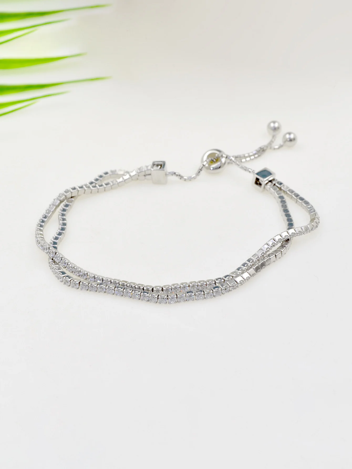 S925 sterling silver quality with double-layer zircon row diamond adjustment beads bracelet