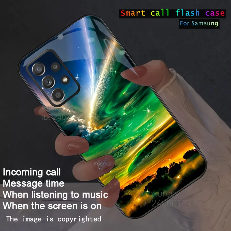 Flash Funda Landscape LED Phone Case For Samsung S25 S24 S23 S22 S21 Plus Pls A35 A55 5G FE Ultra Aesthetic Scenery Glow Cover