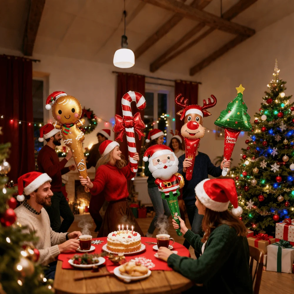 

1pc Standing Santa Claus Snowman Elf Elk Foil Balloon Stick Christmas Holiday Party Decoration New Year Home Background Supplies