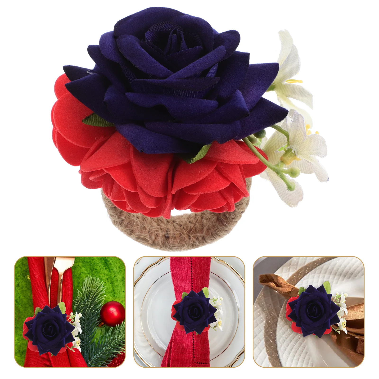 

Faux Flower Napkin Ring Holder Patriotic Table Decoration For Independence Day Party Floral Serviette Buckle Farmhouse