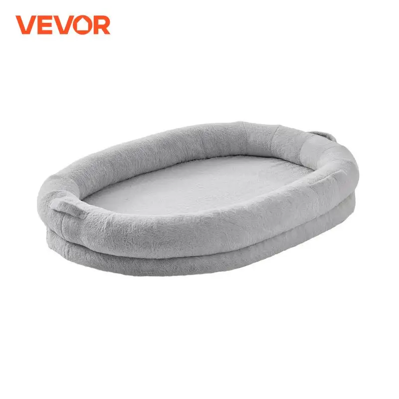 VEVOR Human Dog Bed Human Dog Bed for Adult Human Size Dog Bed with Washable Faux Rabbit Fur Cover Egg Orthopedic Foam Grey 