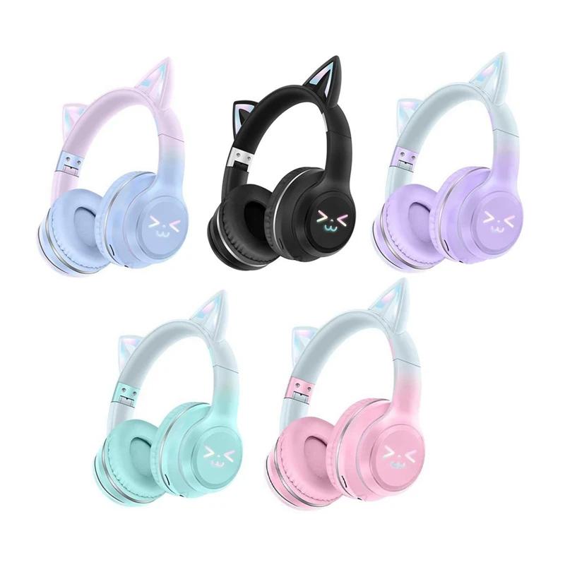 Wireless Headphones RGB Cute Cats Girls Kid Gift Headset Music Gaming Headsets +Microphone E