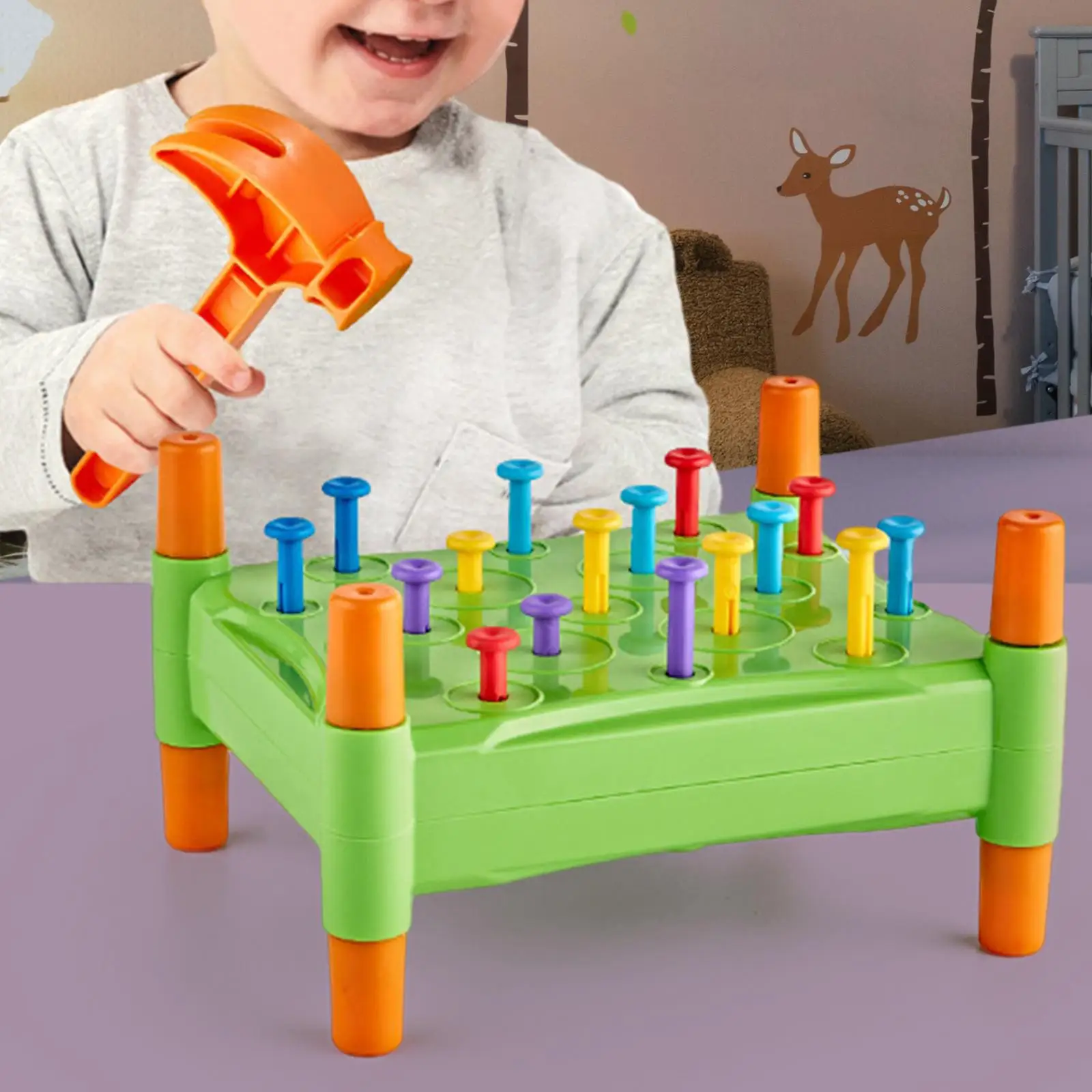 Pounding Toy Peg Board Toy Education Game with Mallet Early Learning Pounding Bench Toy Color Matching for Preschool Girls