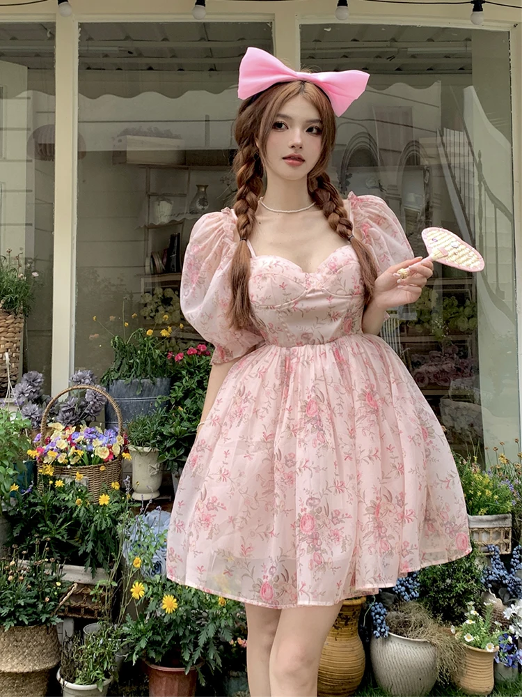 

Женское летнее повседневное платье А-силуэта с цветочным принтом, пышными рукавами и высокой талией, больших размеров