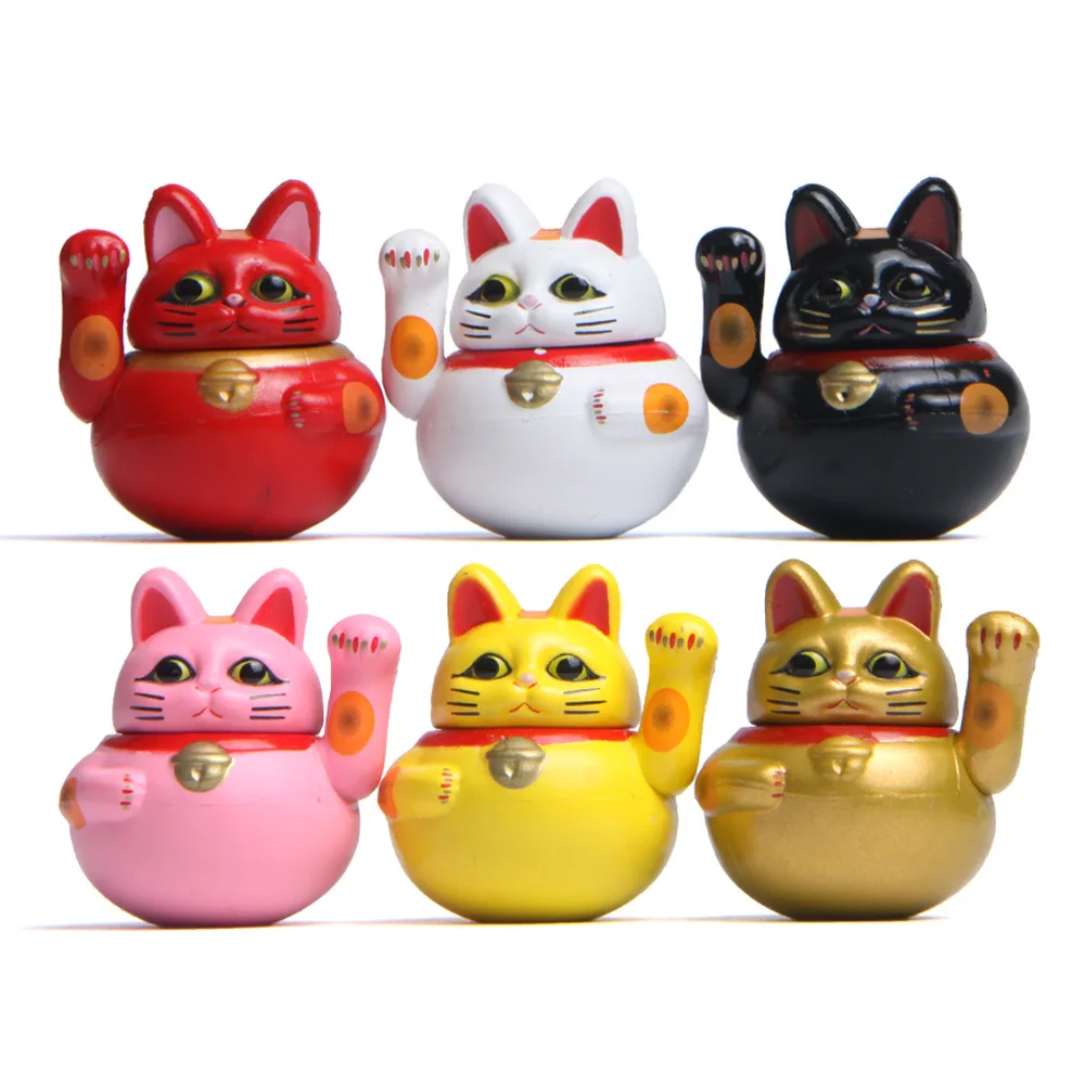 Japanese Style Q Version Lucky Cat Figurine Cute Beckoning Kitten for Fairy Garden Miniature Moss Craft Home Decor Accessory