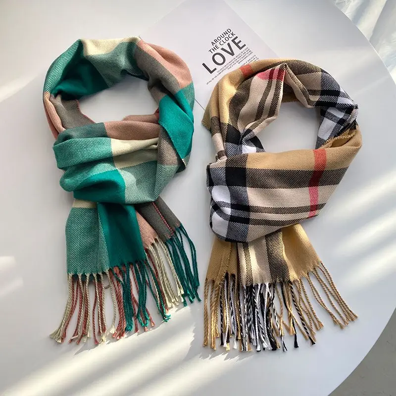 Baby scarf fall and winter children's scarf boys and girls classic plaid scarf tassel lengthened section scarf winter warmth