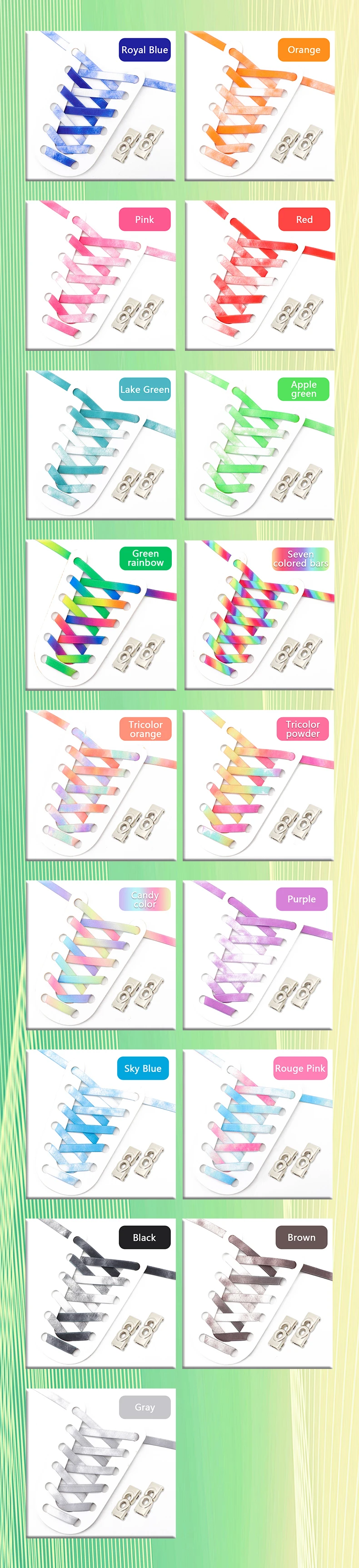 Farbverlauf-Schuhbänder in Regenbogenfarben, ohne Schnürsenkel, mit Metallschnalle, elastische, flache Schnürsenkel für Sneaker, geeignet für Kinder und Erwachsene. – Detail 7
