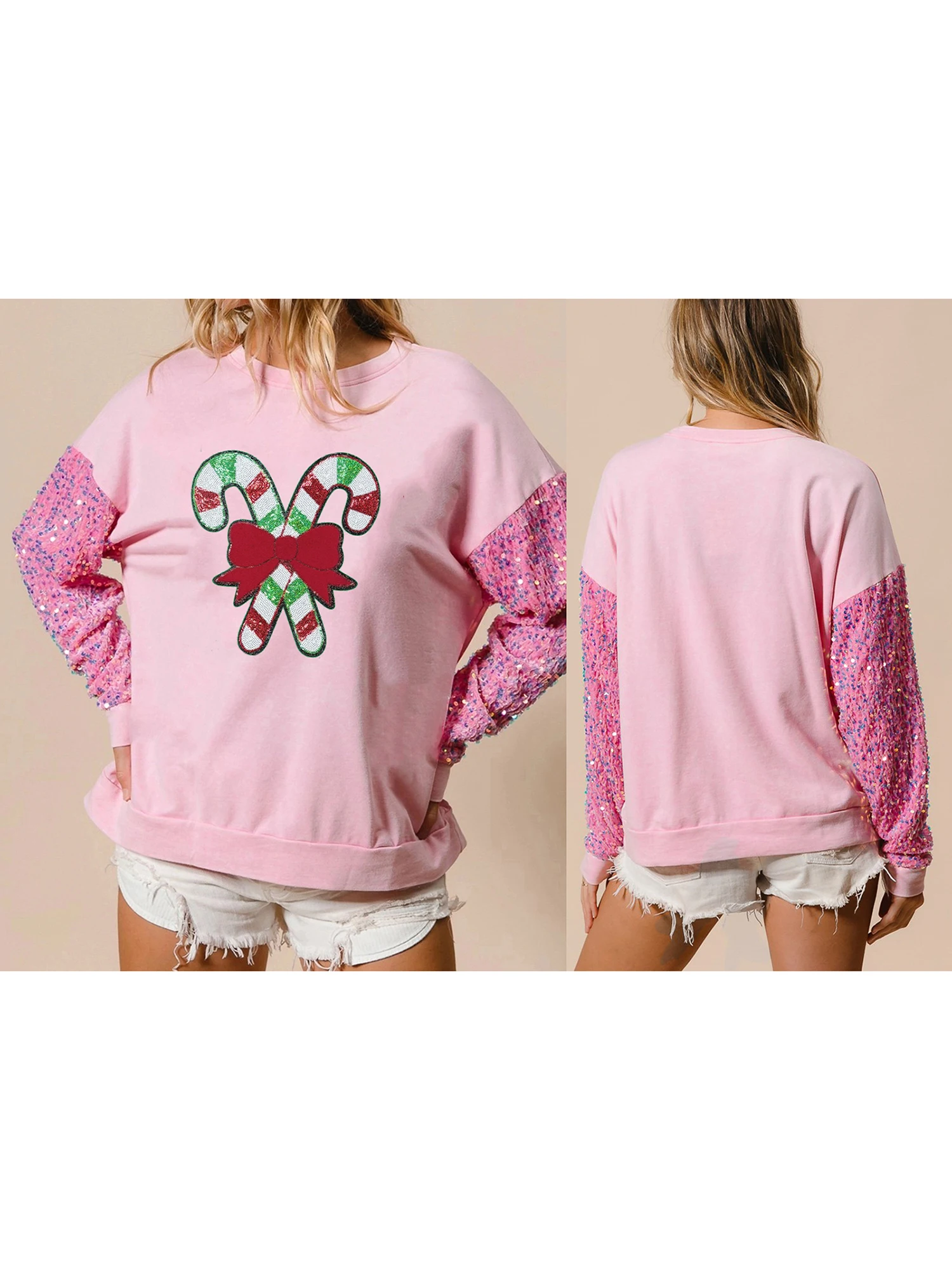 Women s Christmas Sweater Long Sleeve Crew Neck Sequins Snowflake Knit Pullovers Festive Holiday Jumper Top