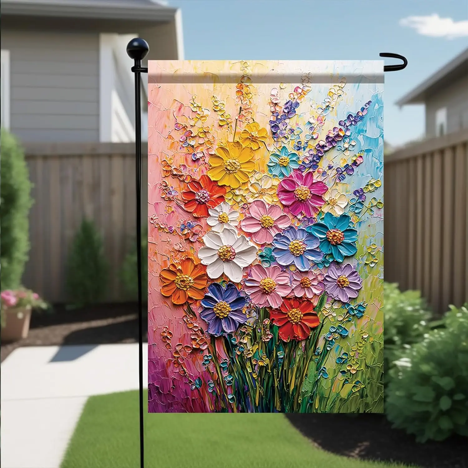 12x18 Inch Spring Garden Flag Colorful Flower Oil Painting Style Yard Banner Artistic Textured Floral Design Double Sided Ou EEZ