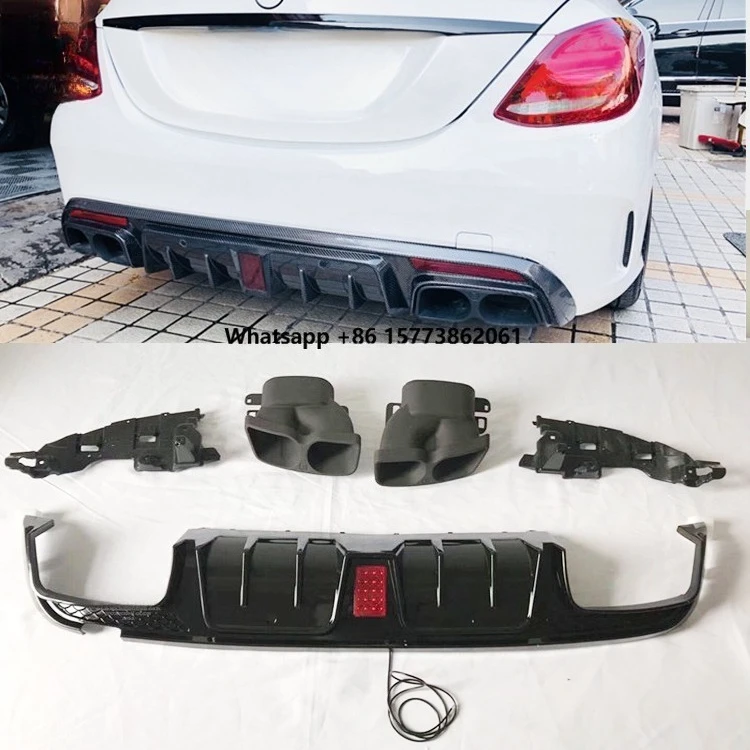 

B Style Rear Bumper Panel Diffuser with LED and Exhaust Tip Fits C Class W205