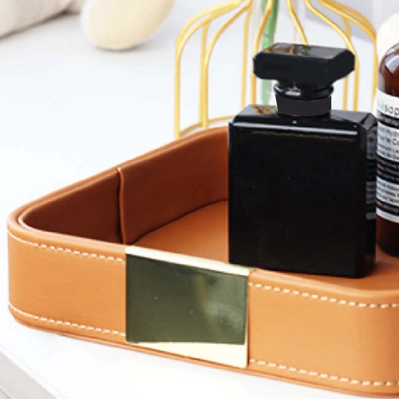 Leather Desktop Storage Tray Catchall Organizer Tray For Entryway Table To Hold Jewelry Watch Phone Wallet Container