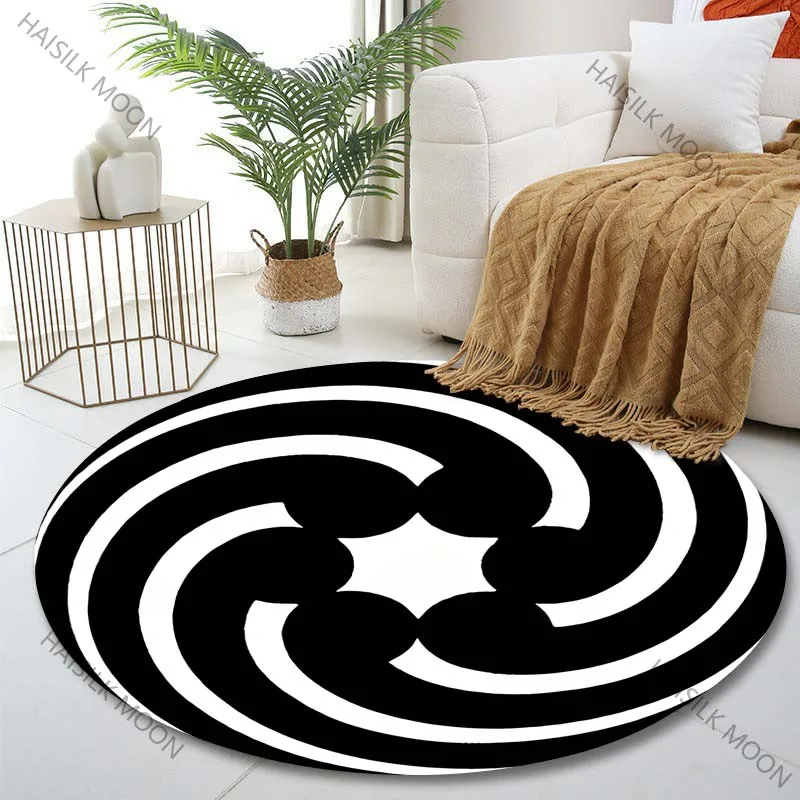 1PC Black and white concentric circles Print Round Carpet for Living Room Bedroom Sofa Table Floor Mat Area Rug Luxury Gift