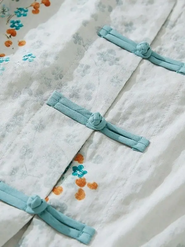 Chemise Ramie boutonnée de Style chinois pour femmes, chemisier ample et fin, décontracté, motif Floral, protection solaire, Cardigan, nouvelle collection printemps