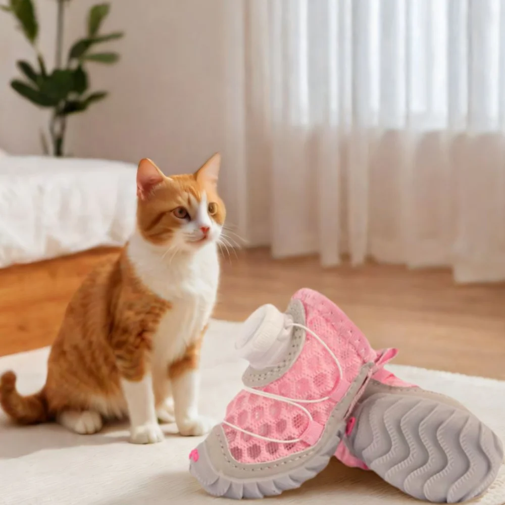 4pcs/set Regulable Breathable Dog Mesh Shoes Reflective Anti-slip Pet Boots Thin Adjustable Dog Sneakers Outdoor Walking - view 2