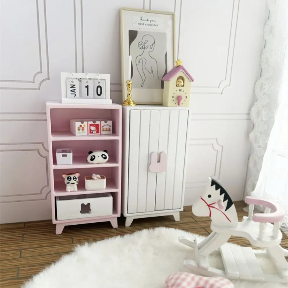 Simulation 1:12 Dollhouse Furniture DIY European Dollhouse Display Stand Wooden Double Door Storage Cabinet Drawers Model