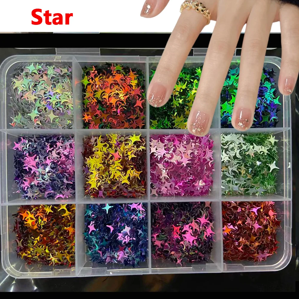 12 ชิ้นหัวใจ/ใบเมเปิ้ล/ผีเสื้อเล็บ Glitter เลื่อมจํานวนรูปโฮโลแกรมเงา Flakes วันวาเลนไทน์เล็บ Paillette