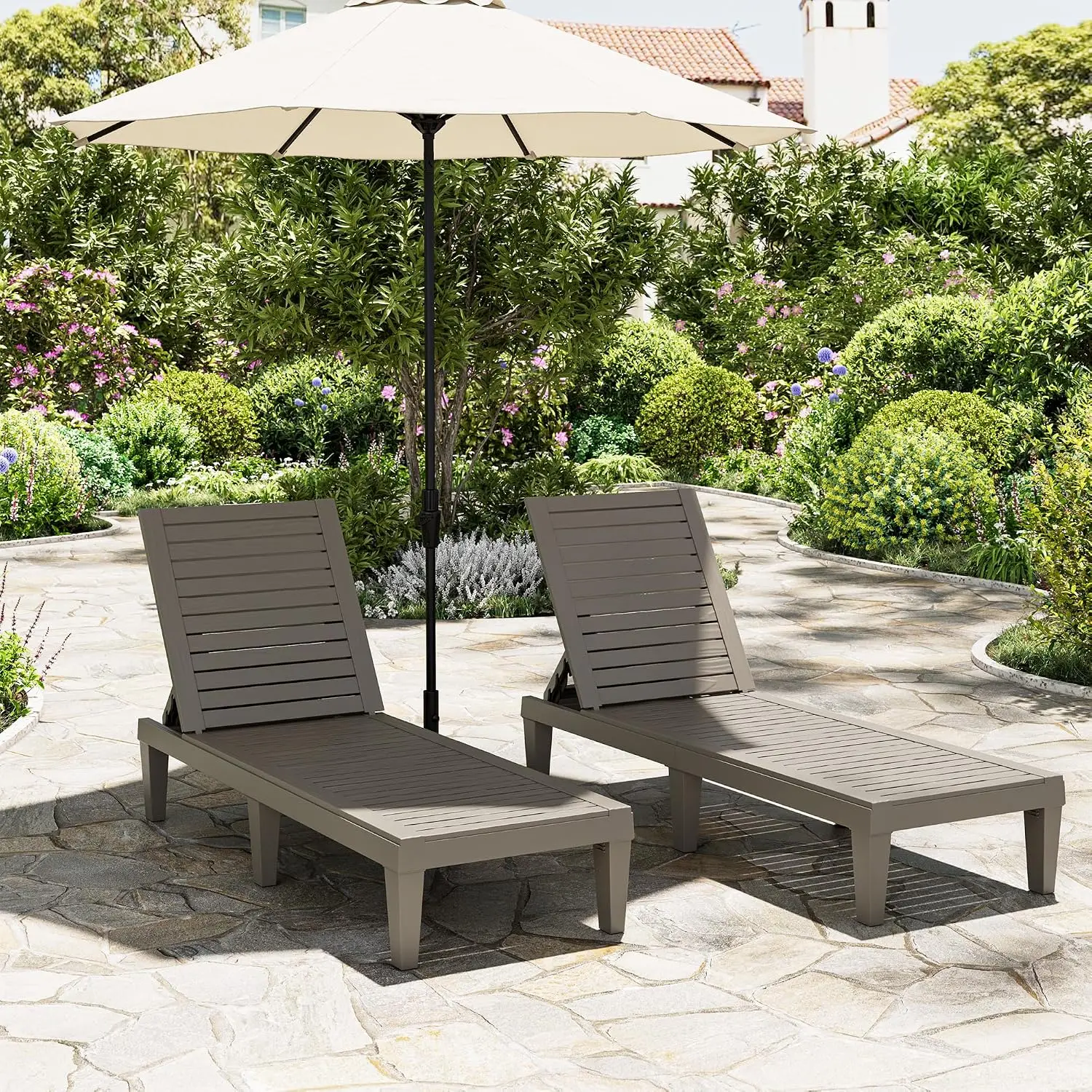Patio Chaise Lounge Set of 2, 5-Position Adjustable Reclining Patio Lounge Chairs with Wood Grain Finish,, Customized