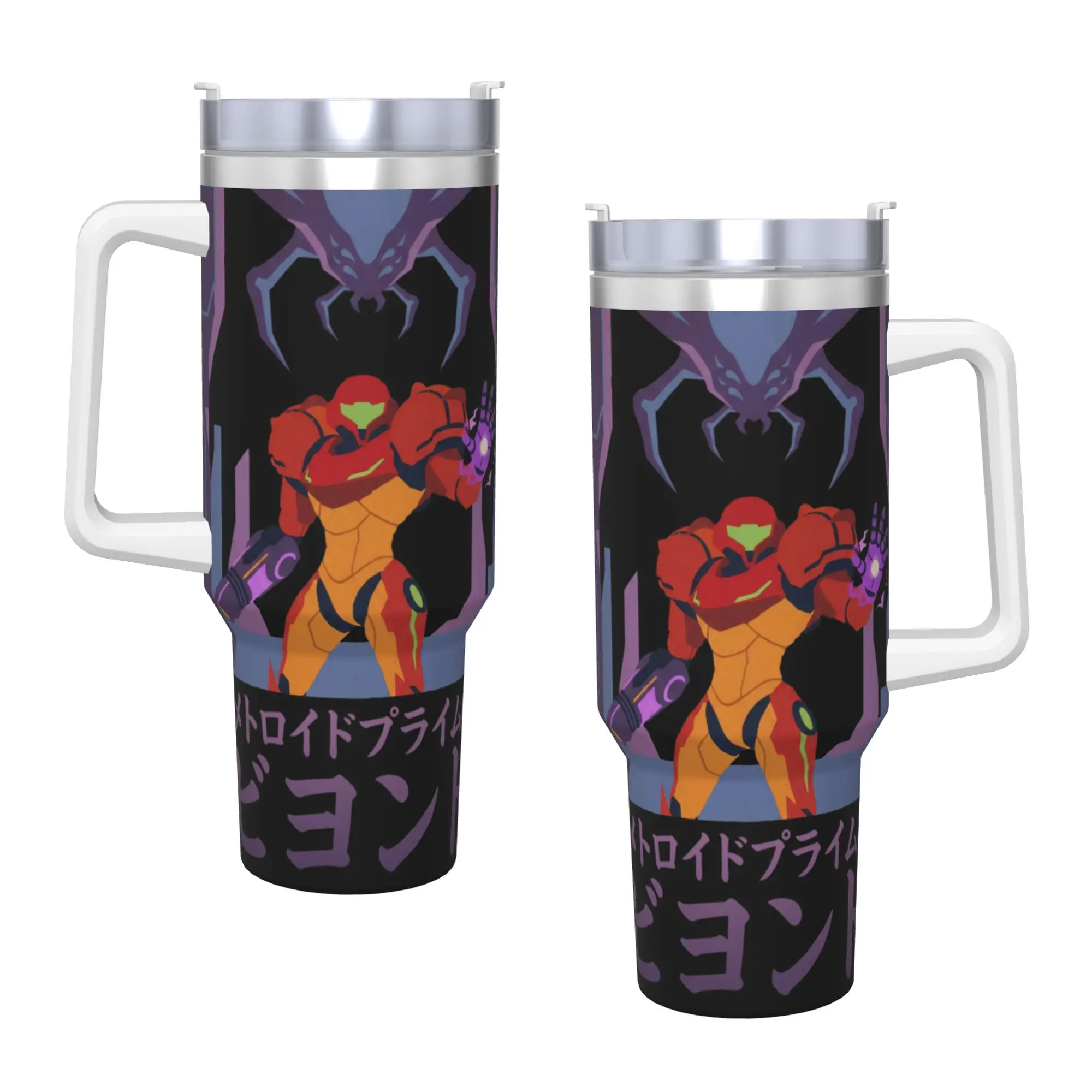 Stainless Steel Tumbler Metroids Hero Game Samus Thermal Cups  Keep Heat Cold Drink Car Mugs Driving Graphic Water Bottle