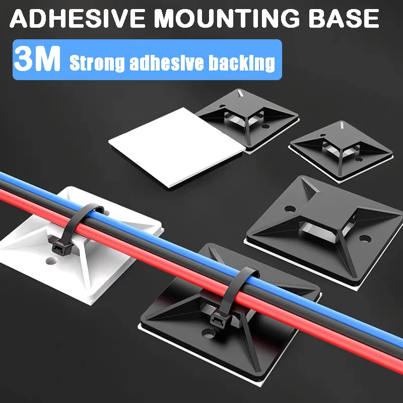 

250-1000pcs Cable Tie Base Mount With Glue Wire Removable Adhesive Wall Holder Car Fixing Seat Clamps Suction Positioning Sucker