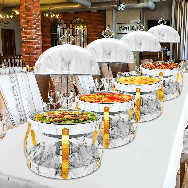 

Catering Commercial Chafing Dishes 8l Stainless Steel Chafer Dishes Buffet Set Marble Color Food Warmers For Wedding Party