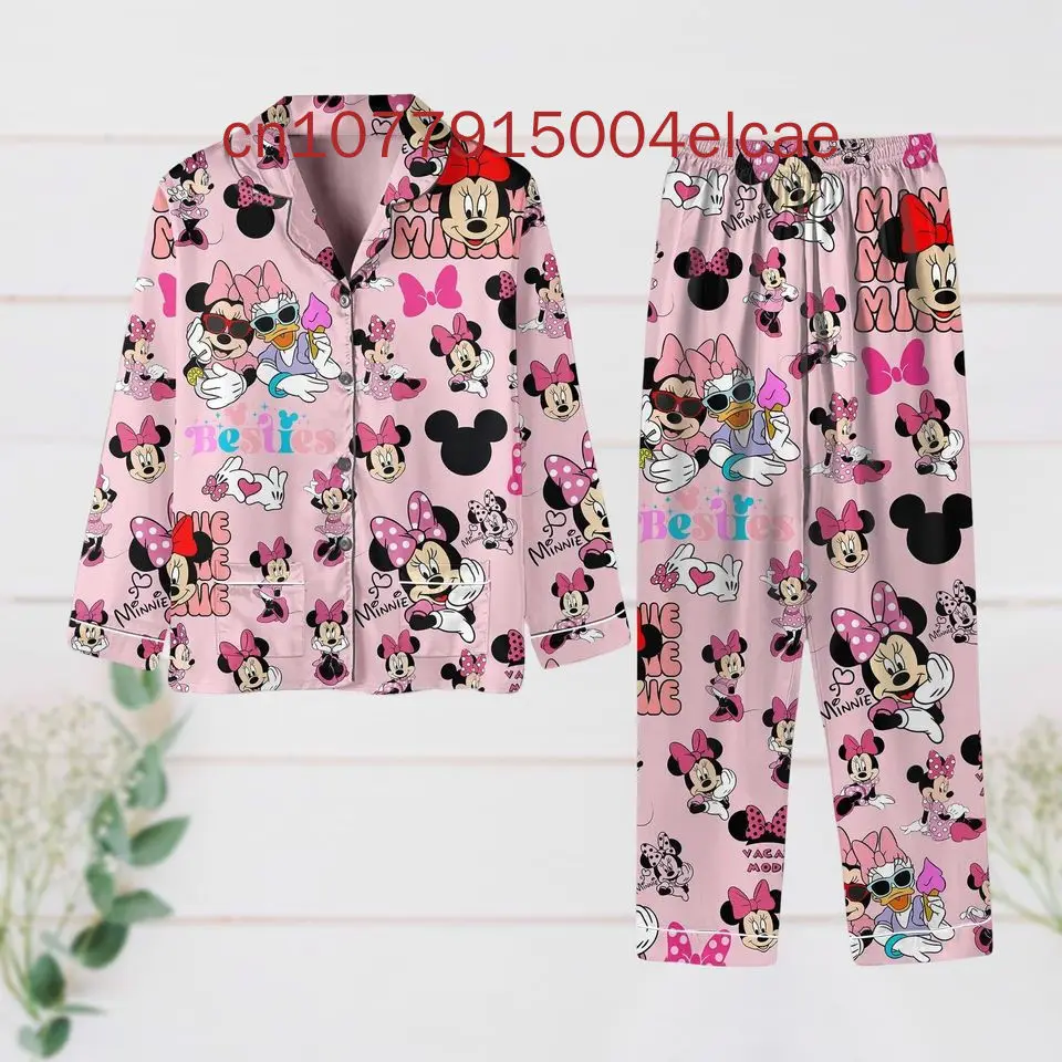 New Daisy Duck And Minnie Mouse Christmas Pajamas Disney 3D Printed Casual Men's and Women's Long Sleeve Shirt Pajama Set