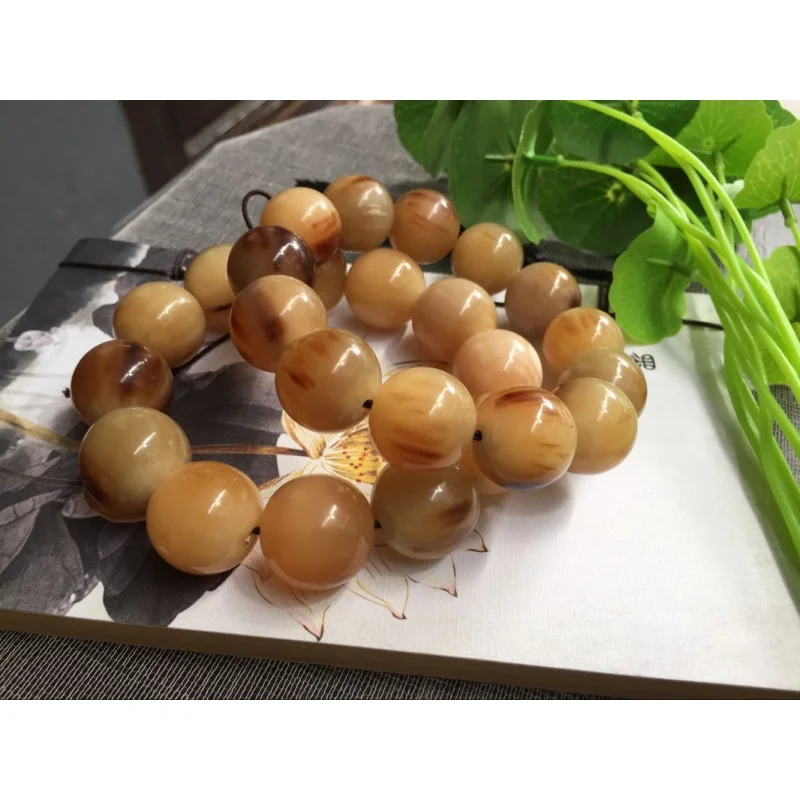 Natural Yak Horn round Beads Bracelet 14-20mm