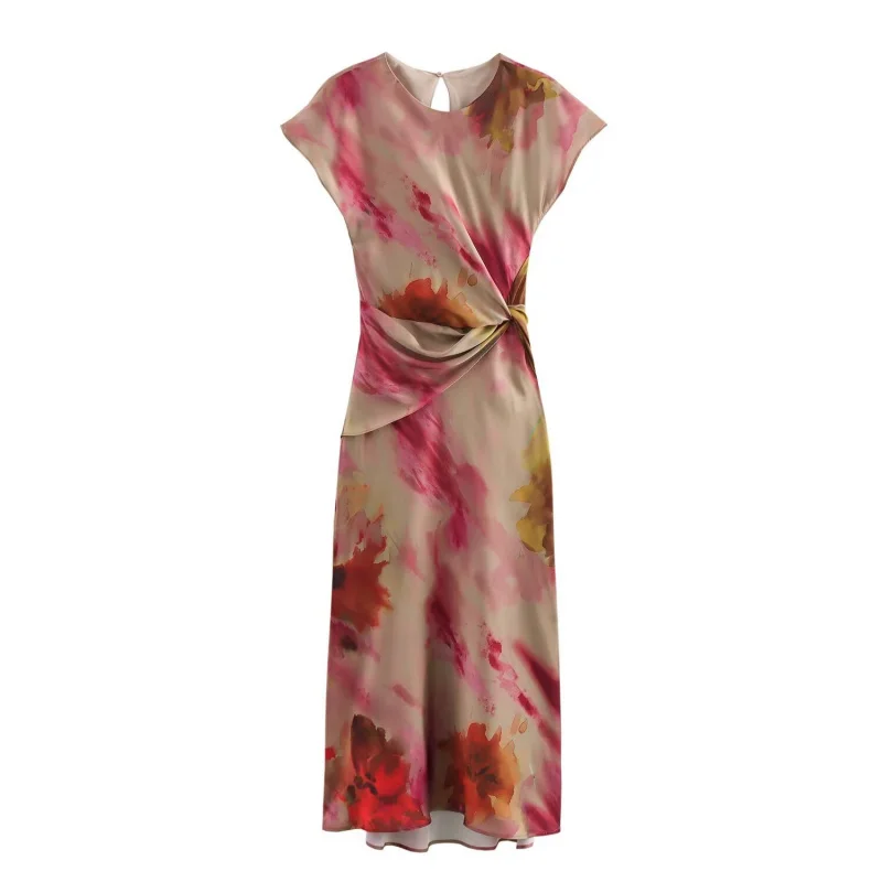 

New European and American Women's Fashion Women's Knot Satin Texture Slimming Dress