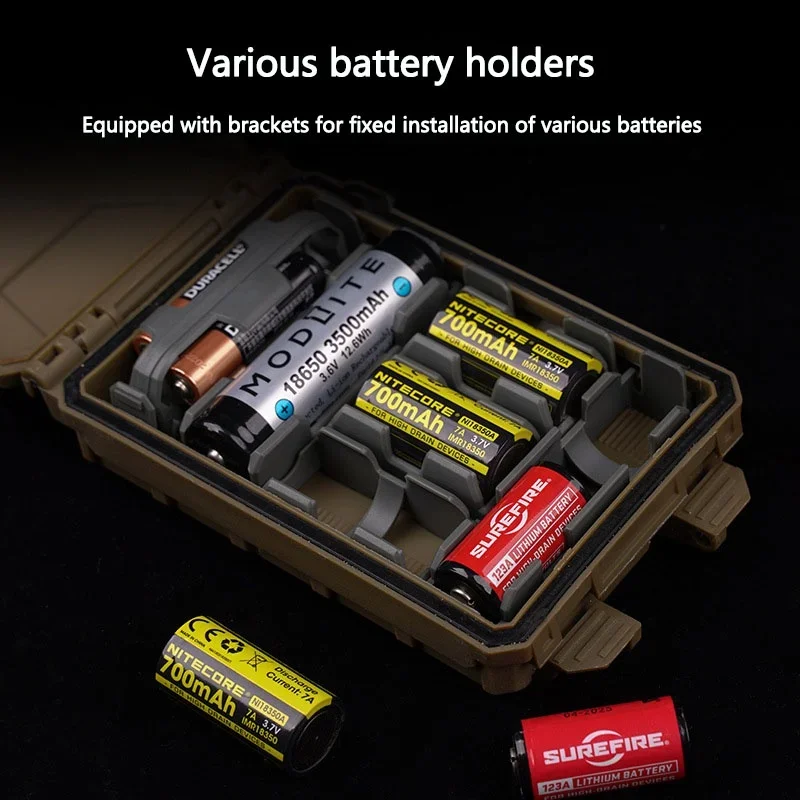 Водонепроницаемый ящик для хранения батарей, уличный инструмент, тактический нейлоновый аккумулятор для переноски, портативный охотничий чехол MOLLE 14*8,5*4 см Водонепроницаемый ящик для хранения батарей, уличный инструмент, тактический нейлоновый аккумулятор для переноски, портативный охотничий чехол MOLLE 14*8,5*4 см