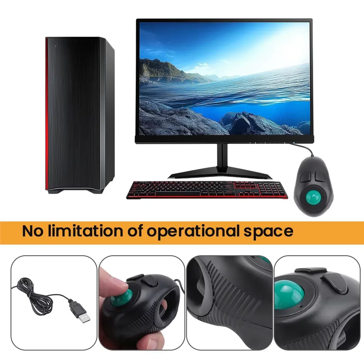 

Handheld Trackball Mouse USB Wired Plug and Play Ergonomic for PC Desktop Laptop