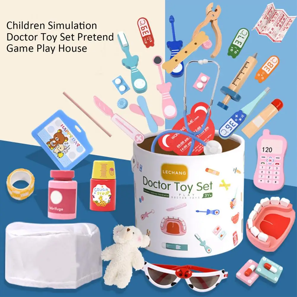 Casa da gioco per bambini Giocattoli educativi Giocattoli da dottore per bambini Set Kit da gioco in legno per bambini Set di giocattoli da dottore di simulazione Gioco di finzione