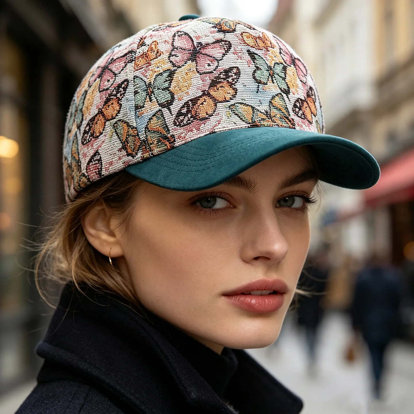 1pc American Retro Butterfly Knitted Baseball Cap with Literary Color Clash Suede Hat Brim Cap for Women Duck Hat