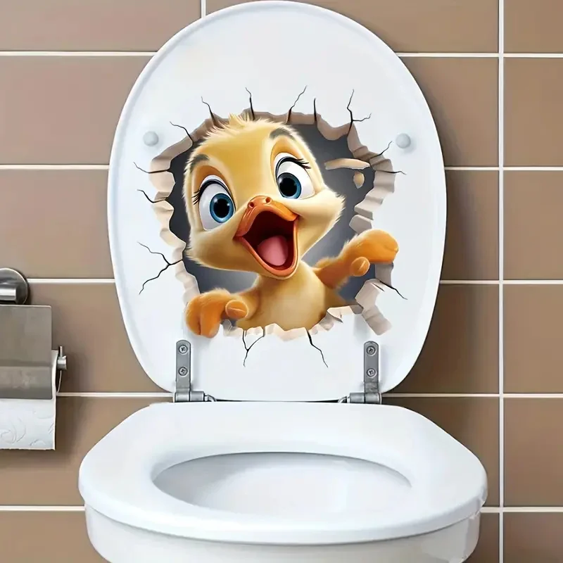 3D Yellow Duck Toilet Waterproof Decal, Reusable PVC Easy-Apply Sticker for Toilet Lid, Bathroom Decor