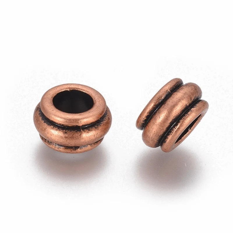 10pc Tibetan Style Spacer Beads Lead Free & Nickel Free & Cadmium Free Rondelle Red Copper Color Size: 12mm in diameter 7mm
