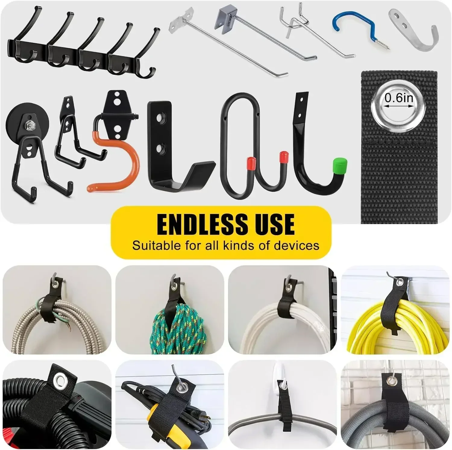 Heavy-Duty Storage Straps Reusable Extension Cord Organizer Cable Ties Hose Storage Accessory Holder Garage Organization