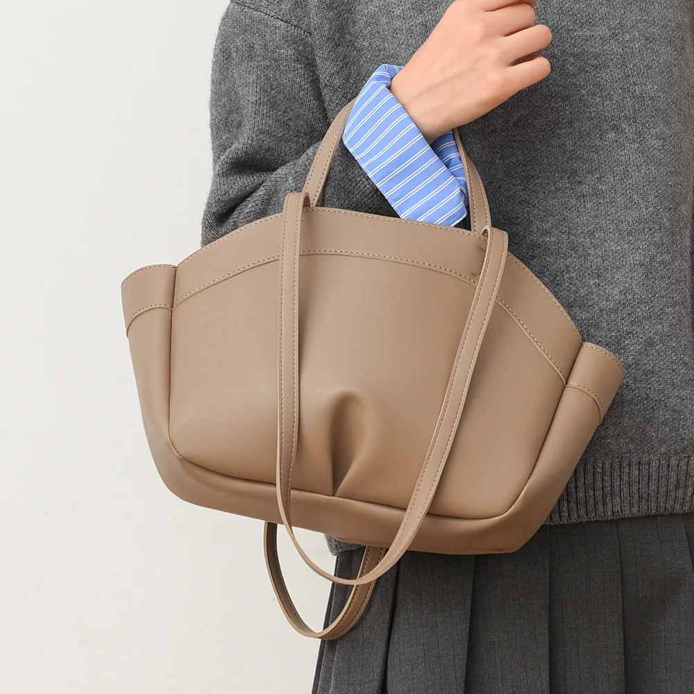 Women 2Pcs Tote Bag Set Solid PU Leather Large Shoulder Handbag With Small Pouch Ladies Casual Daily Shopping Top Handle Purse