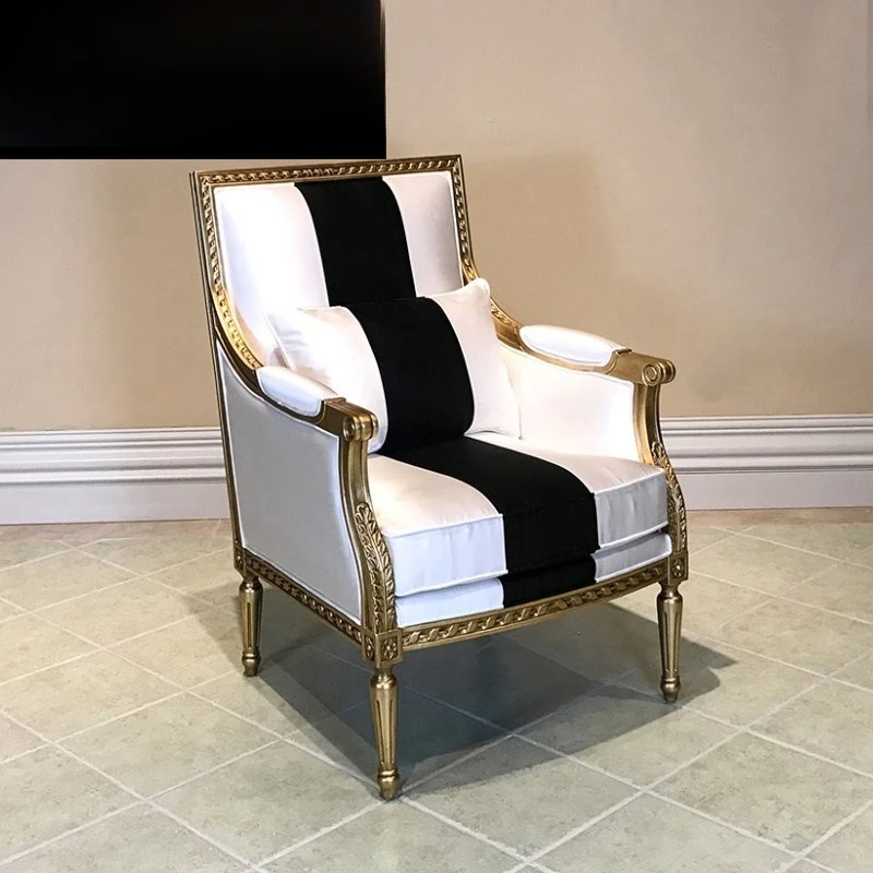European leisure chair neoclassical black and white strip single chair solid wood dining