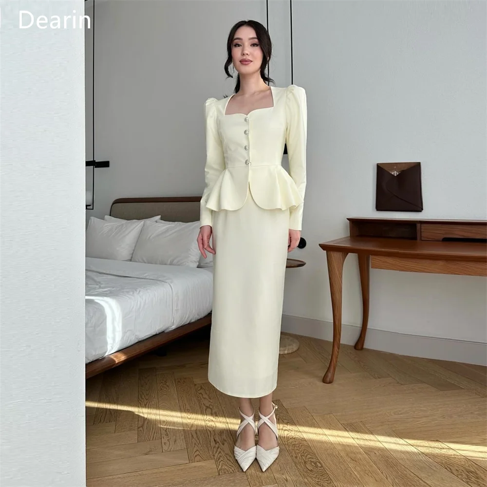 Customized Formal Dress Prom Women Dearin Square Collar Column Ankle Length Skirts Draped Bespoke Occasion Dresses Evening Gown