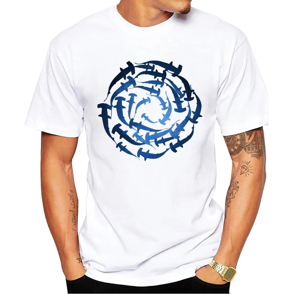 

Hammerhead Shark Circle Swarm Graphic Men's Cotton T-Shirt Crew Neck Casual