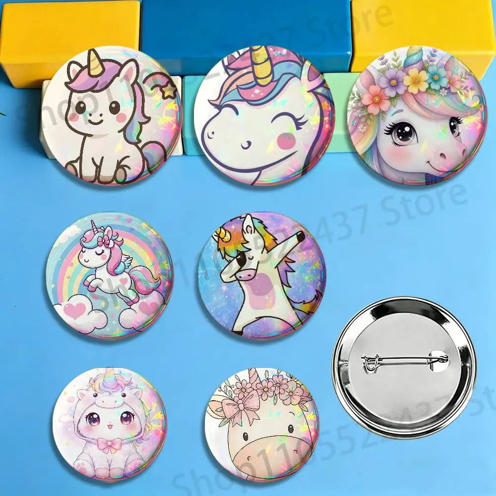 

Cute Chibi Baby Unicorn Brooches for Bag Decor Jewelry Accessories Gift 25/32/44/58/75mm Round Cartoon Badges