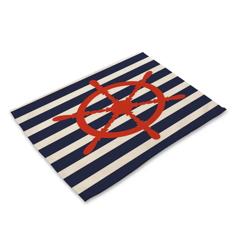 2pc Nautical Anchor Kitchen Decor Boho Placemat Coaster Cotton Linen Place Mat Pad Dish Coffee Cup Dinner Table Mat 30x40cm