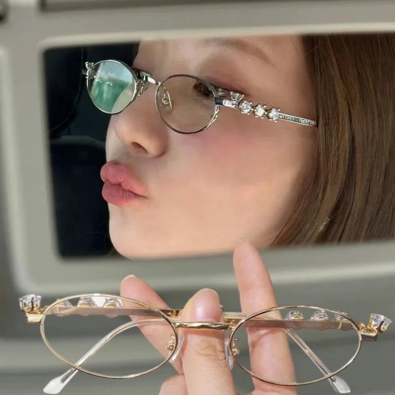 

Premium Feel Bling Eyeglasses Frames Light Luxury Oval Frame Rhinestone Diamonds Blue Light Blocking Glasses Fashion Eyewear