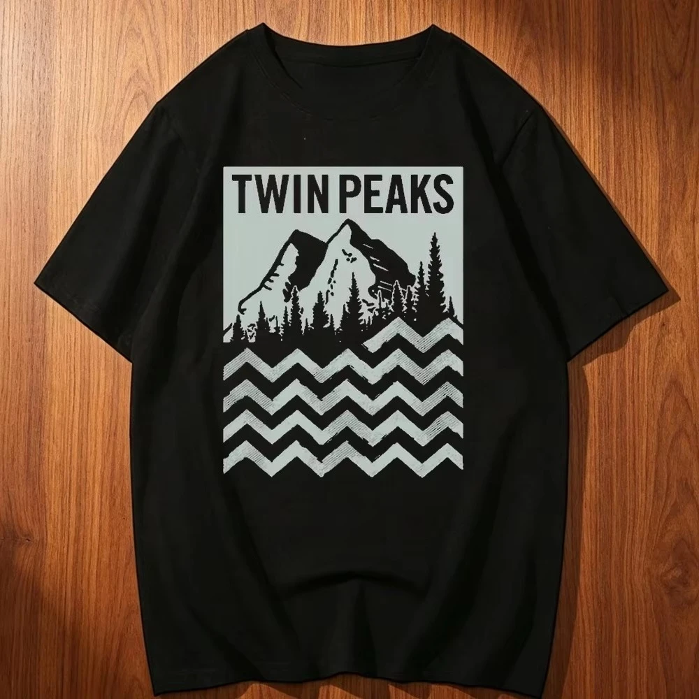 2026 Men Mountain Forest Wave Line Graphic T Shirt Outdoor Nature Crewneck Tee