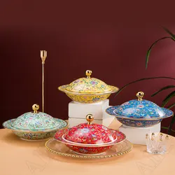 Jingdezhen-セラミックプレートエナメル,蓋付き,中国風,エンボステクスチャ,金メッキ食器