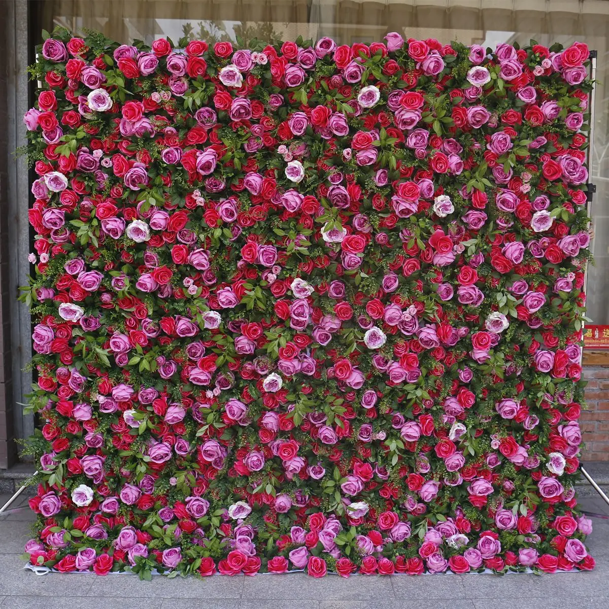 

Fabric-based artificial flower wall background wall Red peony wedding decoration arrangement green plant wall