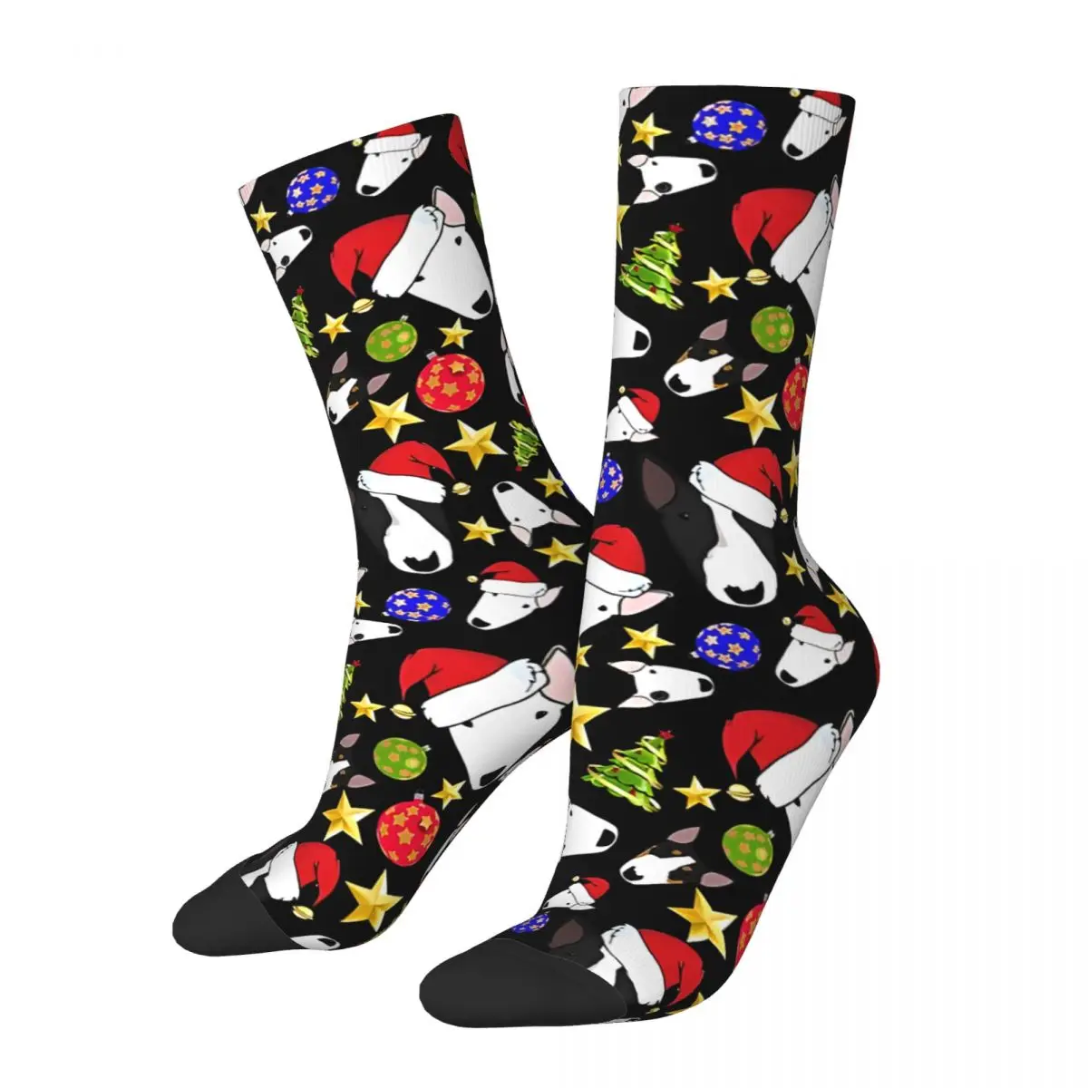 Vintage Christmas Bull Terriers Men's compression Socks Unisex Street Style Pattern Printed Novelty Crew Sock