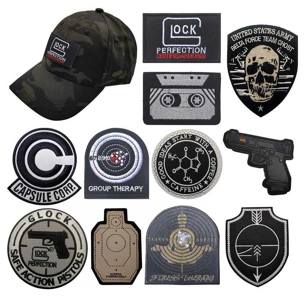 Glock Target Embroidery Patch 3D PVC Pistol Tactical Armband CAPSULE CORP Hook and Loop Patches on Clothes Morale Badge